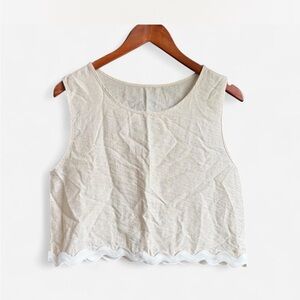 Midnight Sky Women’s Linen Blend Cropped Sleeveless Blouse Minimalist Boho L